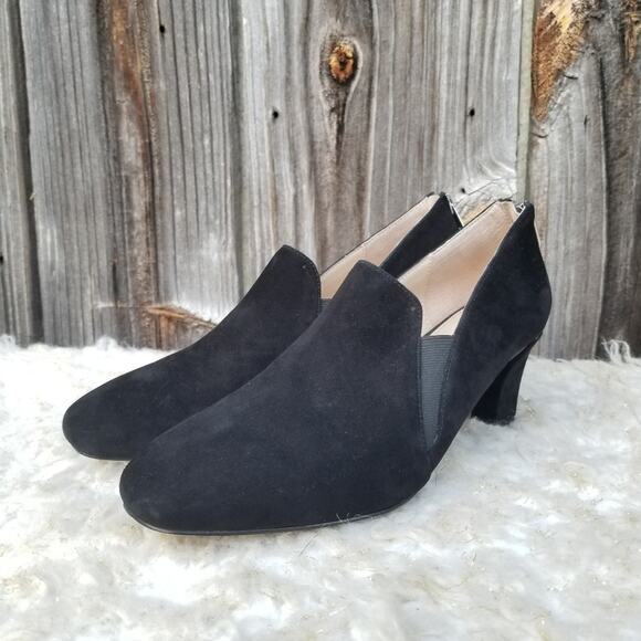 Square Toe Pumps Adrienne Vittadini Lave Size 8.5 Black Suede Leather Pilgrim - Picture 2 of 15